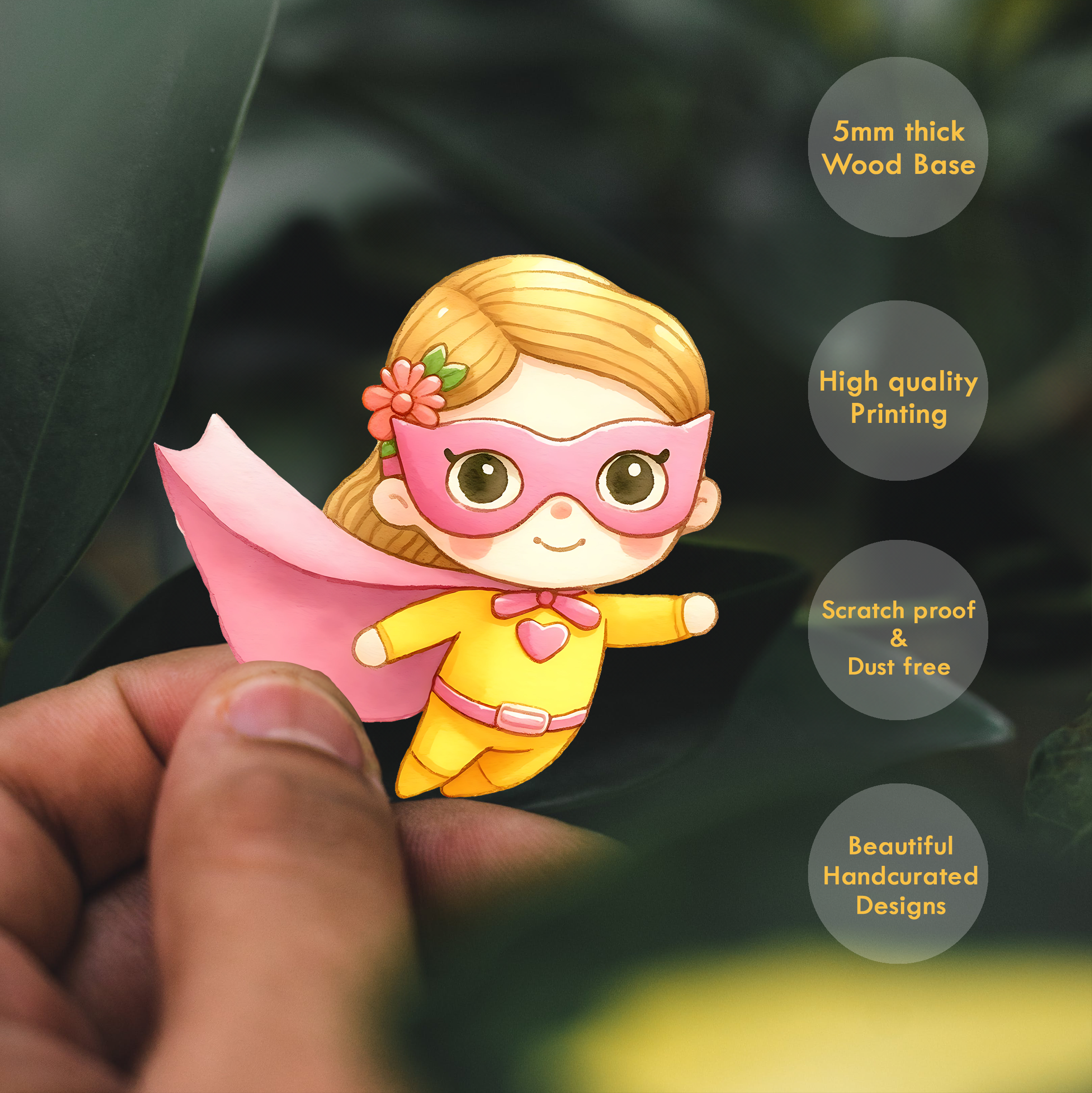Wooden Fridge Magnet - Super Girl